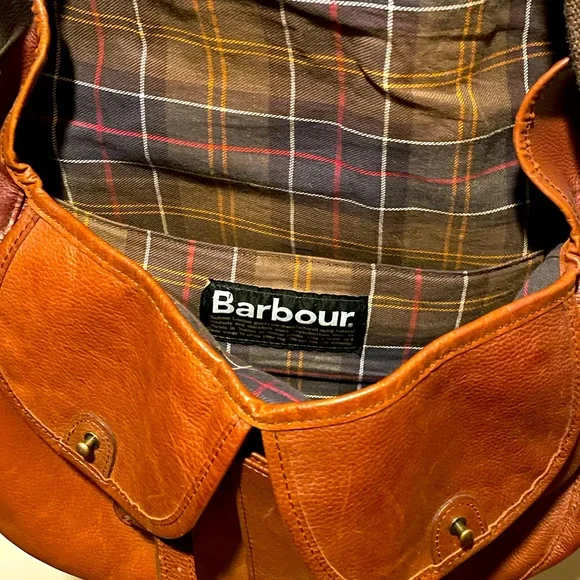 Vintage Barbour full brown leather messenger bag